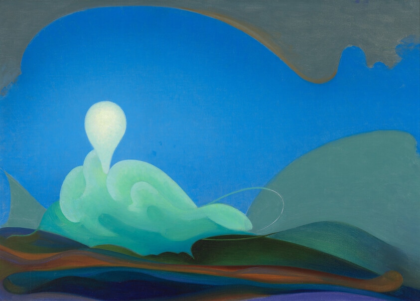 Illustration: a glowing bulb rising over a moonlit landscape